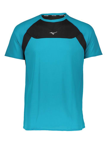 Mizuno Koszulka sportowa "Dry Aero Flow" w kolorze czarno-turkusowym