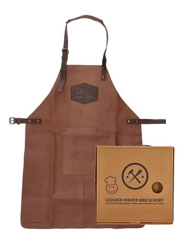 HIDE & STITCHES Skórzany fartuch w kolorze jasnobrązowym do grillowania - 27 x 27,5 x 4 cm