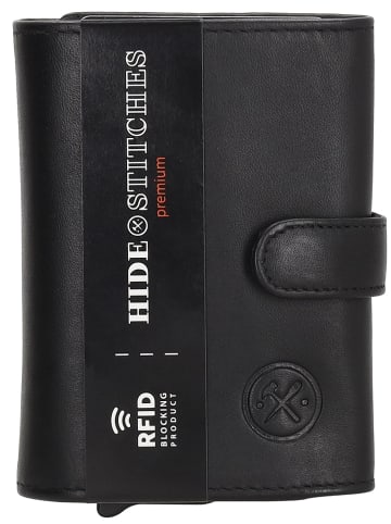 HIDE & STITCHES Skórzany portfel w kolorze czarnym - 7,5 x 10 x 2 cm