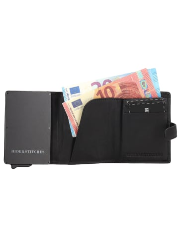 HIDE & STITCHES Skórzany portfel w kolorze czarnym - 7,5 x 10 x 2 cm