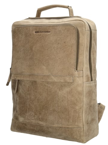 HIDE & STITCHES Leder-Rucksack in Beige - (B)30 x (H)40 x (T)10 cm