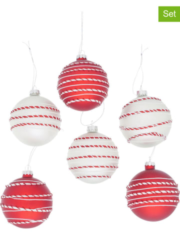 Boltze 12-delige set: kerstballen "Divora" rood/wit - Ø 8 cm