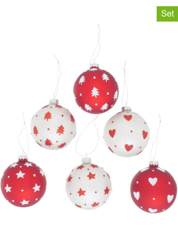 Boltze 12-delige set: kerstballen "Nollag" rood/wit - Ø 8 cm