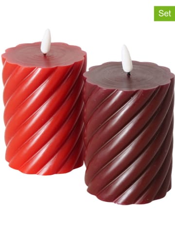 Boltze 2-delige set: ledkaarsen "Wrap" rood/donkerrood - (H)10 cm