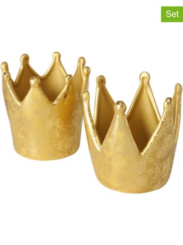 Boltze 2-delige set: theelichthouders "Crowny" goudkleurig - (H)11 cm