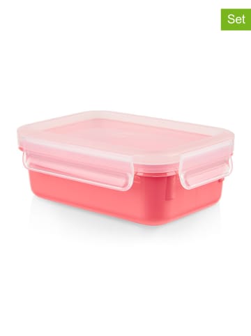 Emsa 2-delige set: voorraaddozen "Clip & Close - Color Ed." koraalrood - 550 ml