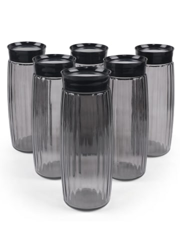Hermia 6-delige set: voorraaddozen zwart - (H)26 x Ø 10 cm