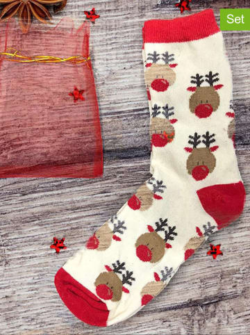 Ozzy & The Socks House 3-delige geschenkset beige/rood