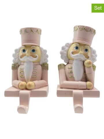 Clayre & Eef 2-delige set: kerstsok-haken lichtroze