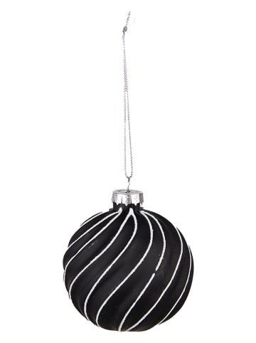 Clayre & Eef 4-delige set: kerstballen zwart/wit - Ø 8 cm