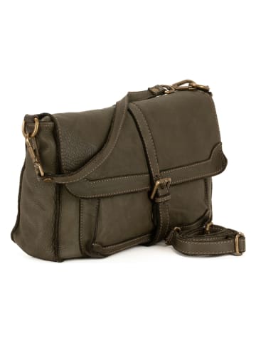 Melina C Leder-Schultertasche "Bariano" in Khaki - (B)31 x (H)20 x (T)9 cm
