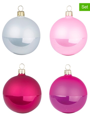 Overbeck and Friends 12-delige set: kerstballen zilverkleurig/lichtroze/roze - Ø 7 cm