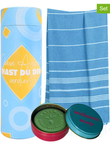 Towel to Go 2tlg. Set: "Wellness & Spa" in Blau