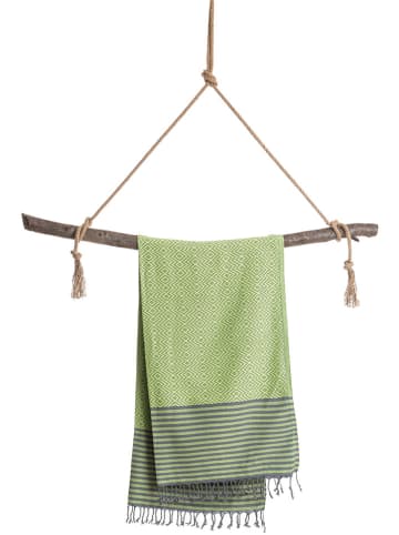 Towel to Go Hamamtuch in Grün/ Grau - (L)180 x (B)100 cm