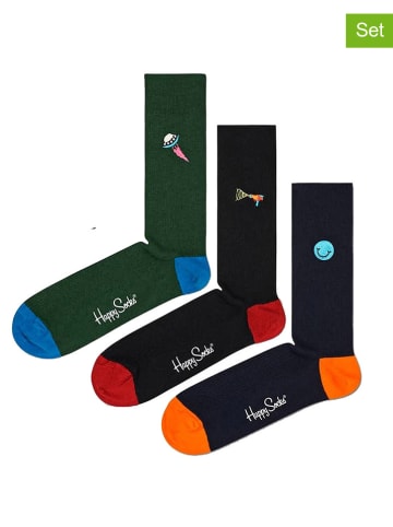 Happy Socks 3er-Set: Socken in Schwarz/ Grün/ Bunt