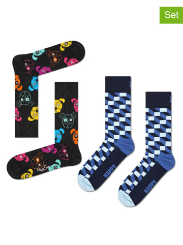 Happy Socks Skarpety (2 pary) w kolorze czarnym i niebieskim ze wzorem
