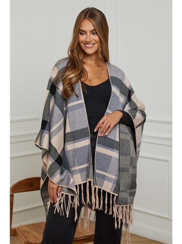 Soft Cashmere Poncho in Grau/ Beige