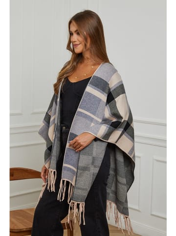 Soft Cashmere Poncho in Grau/ Beige