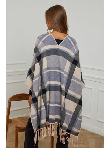 Soft Cashmere Poncho in Grau/ Beige