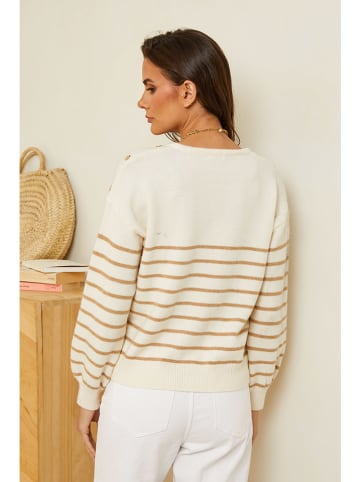 Soft Cashmere Pullover in Creme/ Camel