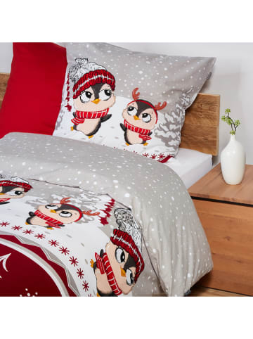 Schiesser Feinbiber-Bettwäsche-Set "Antoni" in Grau/ Rot