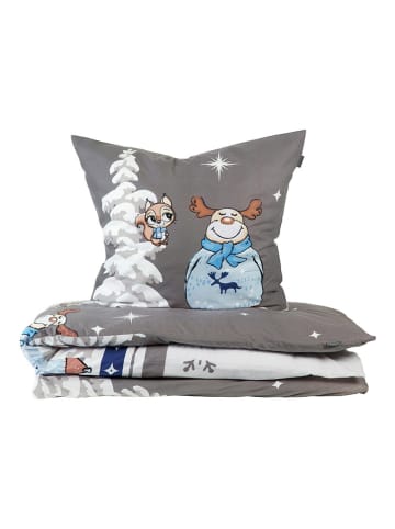 Schiesser Feinbiber-Bettwäsche-Set "Kitta" in Grau/ Blau