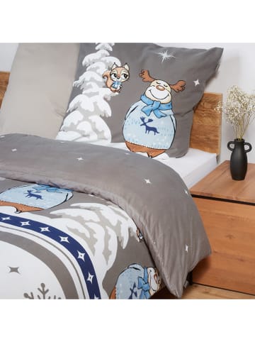 Schiesser Fijnbiber beddengoedset "Kitta" grijs/blauw