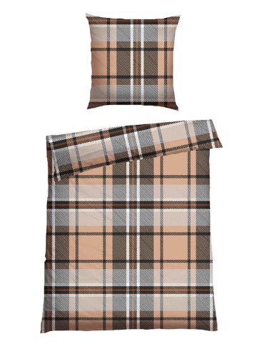 Schiesser Feinbiber-Bettwäsche-Set "Borro" in Beige/ Braun
