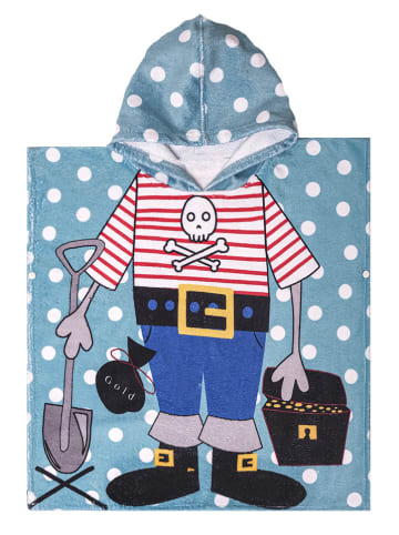 Woody Kids Ręcznik kąpielowy "Pirate" w kolorze niebieskim z kapturem - 65 x 60 cm