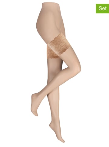 Kunert 3er-Set: Halterlose Strümpfe in Beige