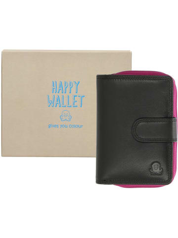 HAPPY WALLET Skórzany portfel "Colourful" w kolorze czarnym ze wzorem - 12,5 x 8,5 x 2,5 cm