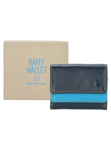 HAPPY WALLET Leren portemonnee "Colourful" donkerblauw - (B)10,5 x (H)8,5 x (D)2,5 cm