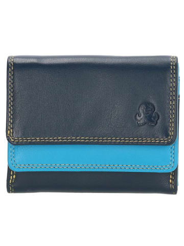 HAPPY WALLET Leder-Geldbörse "Colourful" in Dunkelblau - (B)10,5 x (H)8,5 x (T)2,5 cm