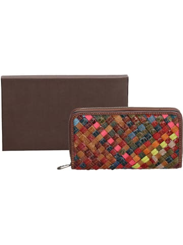 Bags selection Leren portemonnee "Anna" bruin/meerkleurig - (B)20 x (H)11 x (D)3 cm