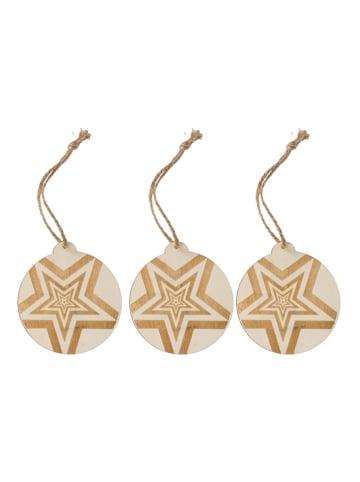 SUNNYSUE Drewniane zawieszki świąteczne (3 szt.) "Ornament" w kolorze beżowym