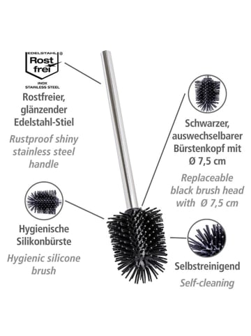 Wenko Siliconen toiletborstel zwart/zilverkleurig - (H)35 cm