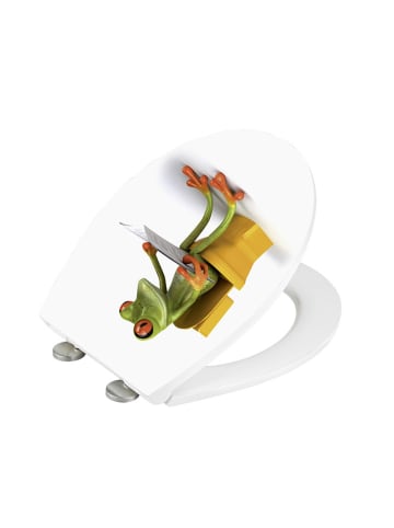 Wenko Easyclose-toiletbril "Frog News" wit/groen