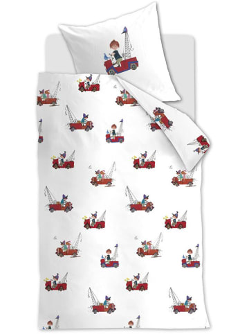 FIEP Renforcé beddengoedset "Kraanwagen" wit/rood