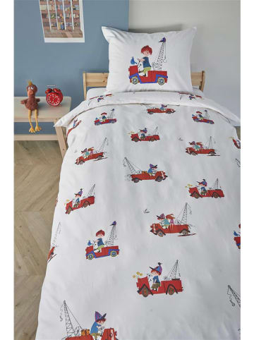 FIEP Renforcé beddengoedset "Kraanwagen" wit/rood
