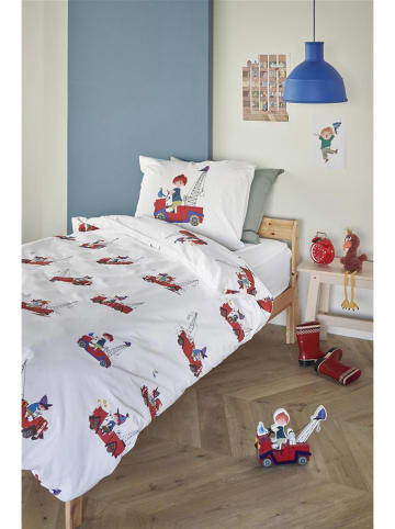 FIEP Renforcé beddengoedset "Kraanwagen" wit/rood