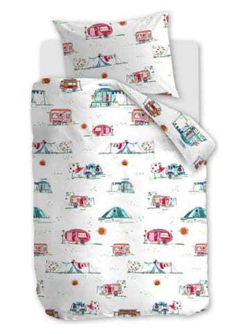 Hanneke de Jager Komplet pościeli "Happy Camping" białym ze wzorem