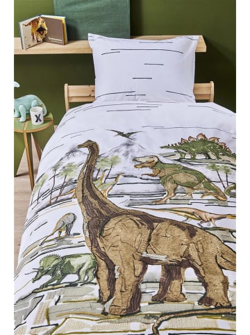 Hanneke de Jager Renforcé beddengoedset "Dinosaurs" wit/beige