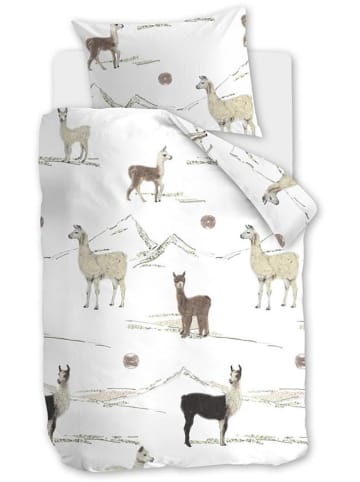Hanneke de Jager Komplet pościeli renforcé "Lama Mountain" w kolorze biało-jasnobrązowym