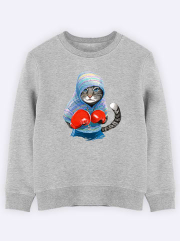 WOOOP Sweatshirt "Boxing Cat Ginger" in Grau