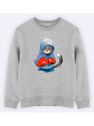 WOOOP Sweatshirt "Boxing Cat Grey" grijs