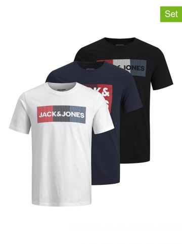 Jack & Jones 3er-Set: Shirts in Weiß/ Schwarz/ Dunkelblau