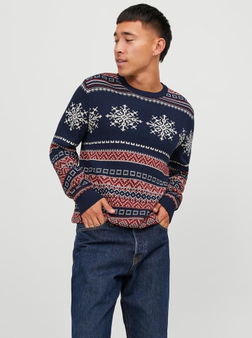 Jack & Jones Pullover "Xmas Snowball" in Dunkelblau/ Rot