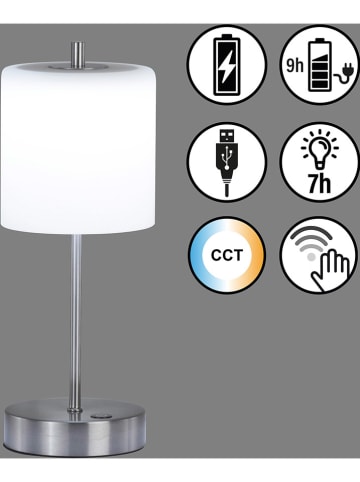 FH Lighting LED-Tischleuchte "Riva' in Silber/ Weiß - (H)34,5 x Ø 13 cm