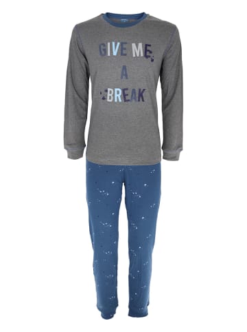 COTONELLA Pyjama in Grau/ Blau
