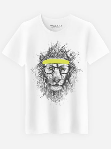 WOOOP Koszulka "Hipster Lion" w kolorze białym